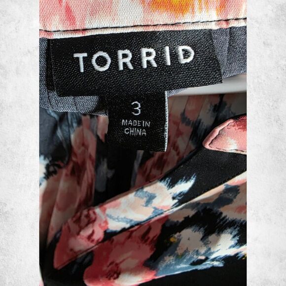 Torrid Floral Blouse 3X – Black Pink Rose Print Top Plus Size Long Sleeve - Picture 6 of 6